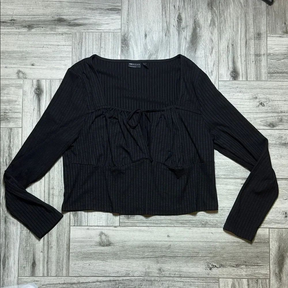 ASOS Curve Elegant Black Ribbed Long Sleeve Top